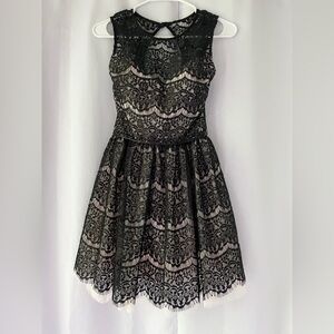 Windsor Black Lace Fit & Flare Short Dress Beaded Waist Ribbon Homecoming Prom